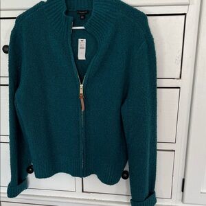 Talbots Green Knit Zip-Up Cardigan Size L